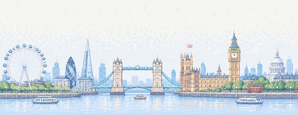 Pixel art London skyline in daylight